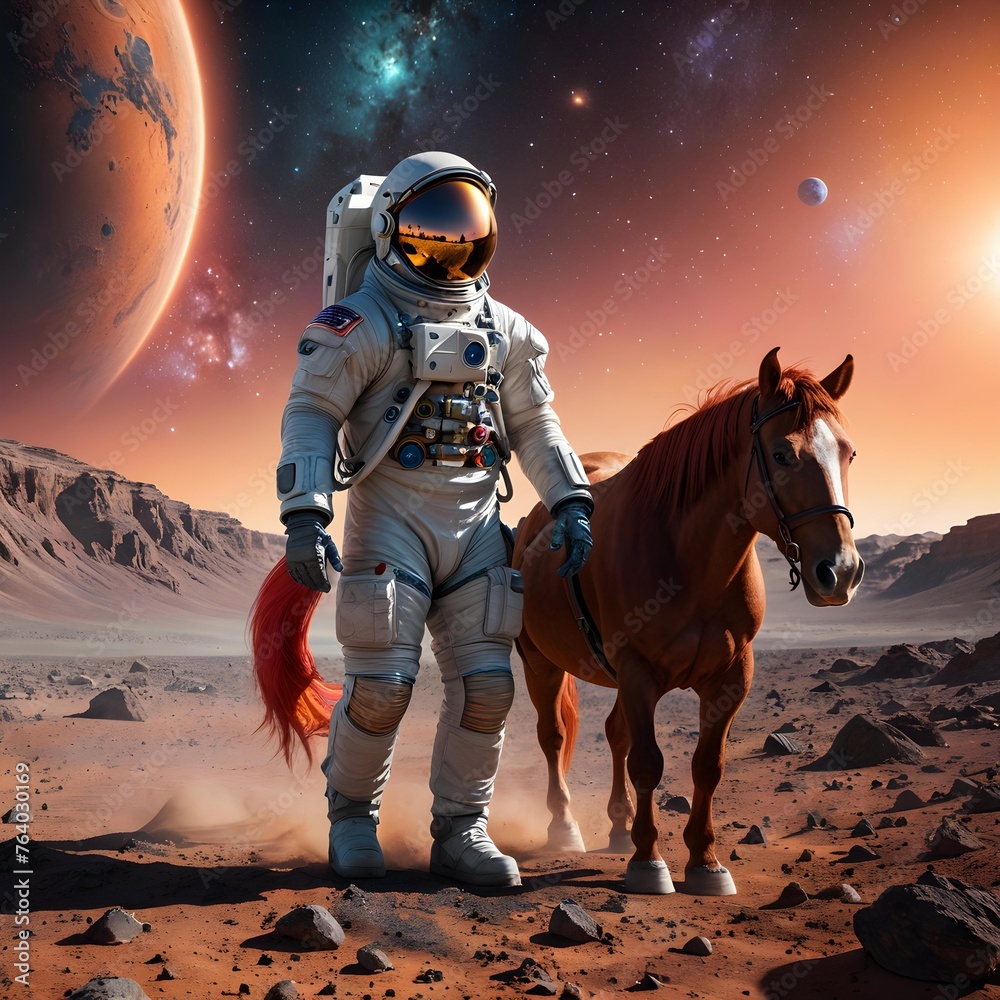 Fototapeta premium An astronaut riding a horse