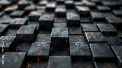 A micro view of a well-defined array of reflective black cubes giving an impression of order and precision