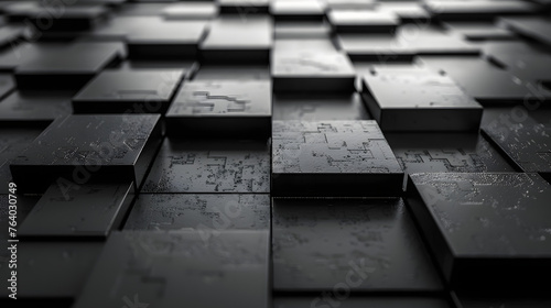 The monochrome black cubes exhibit intricate texture and subtle highlights offering a modern and sleek look