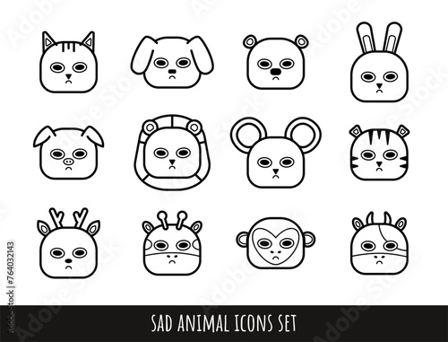 Sad animals cartoon style stickers