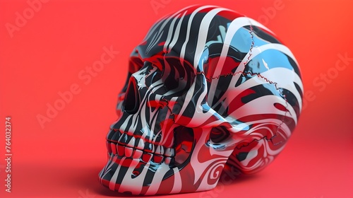 Striking Pop Art Skull with Zebra-Inspired Patterns and Vibrant Contrast