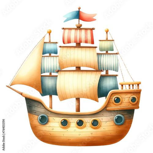 Whimsical Pirate Ship with Pastel Sails
