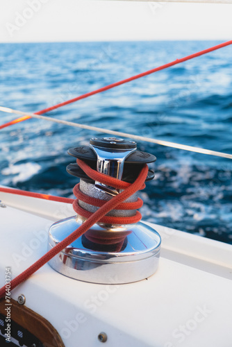 Sailboat Winch close up while underway