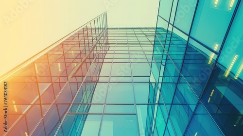 Modern office structure against a clear sky background. Retro stylish, bright tone filter effect.