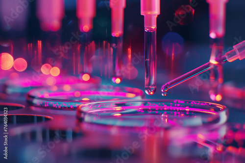 Colorful laboratory setup with pipettes and petri dishes  © Connect Images AI