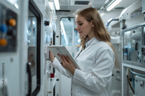 Scientist reviewing a report in a laboratory