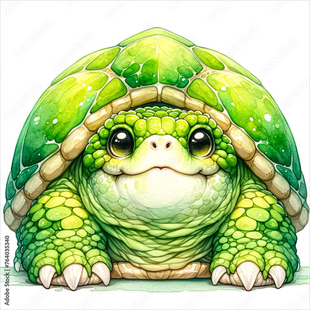 Fototapeta premium An illustration of Snapping cute turtle with a fierce expression, rendered in watercolor style