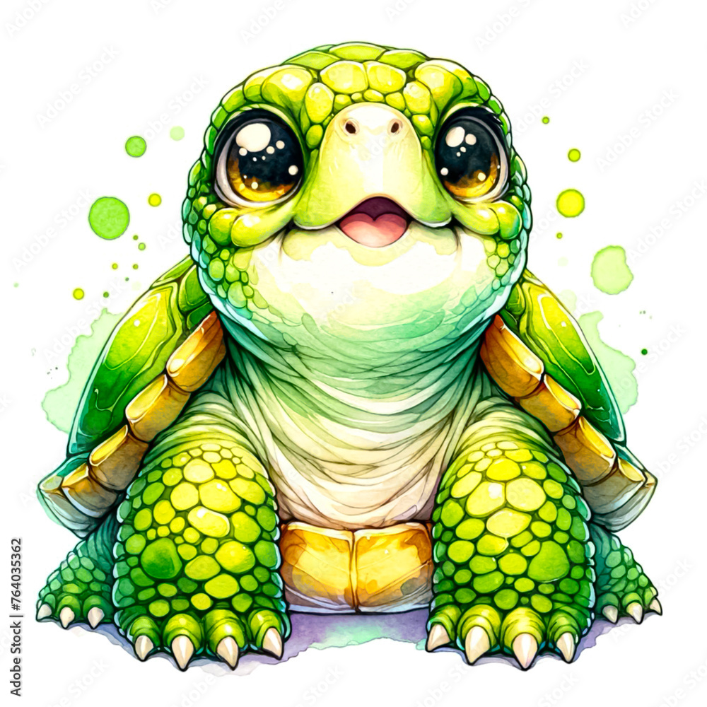 Fototapeta premium An illustration of Snapping cute turtle with a fierce expression, rendered in watercolor style