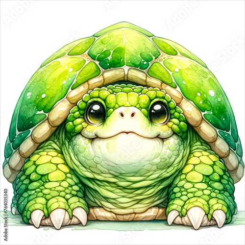 An illustration of Snapping cute turtle with a fierce expression, rendered in watercolor style