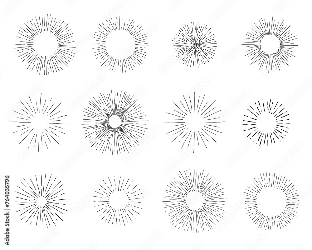 Sunburst ink hand drawn set. Sunburst ink hand drawn set.