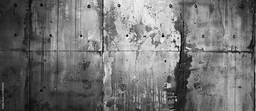 A monochrome photograph of a concrete wall in shades of grey, showcasing a rectangular pattern. The dark font stands out against the backdrop of metal and wood textures A monochrome photograph of a concrete wall in shades of grey, showcasing a rectangular pattern. The dark font stands out against the backdrop of metal and wood textures