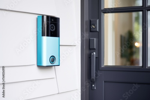 Smart doorbell on modern home exterior at daytime © gankevstock
