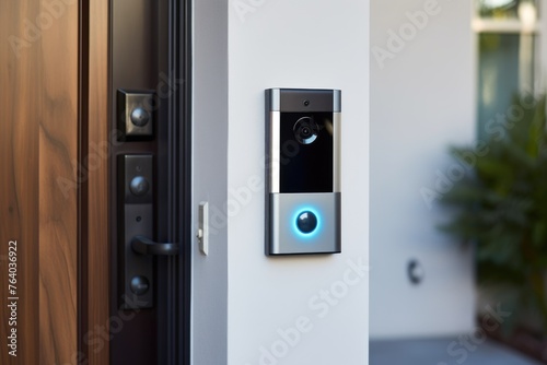 Modern smart doorbell on a house exterior