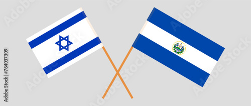 Crossed flags of Israel and El Salvador. Official colors. Correct proportion photo