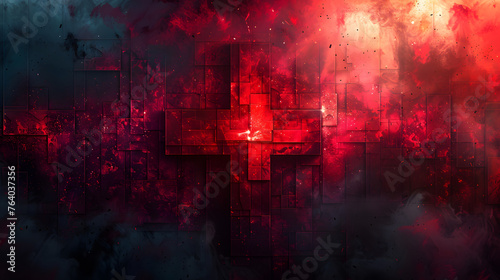 Red hues dominate an abstract geometric composition suggesting passion and dramatic flair in a digital art form