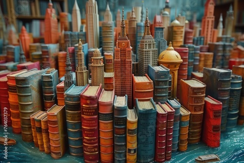 A bustling metropolis of knowledge, where towering stacks of books line the streets and every corner holds a new adventure waiting to be discovered