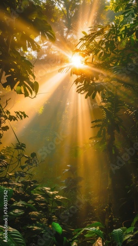 Sun Shining Through Trees in Jungle Generative AI