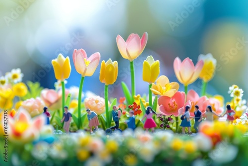春のお花と楽しそうな人々（4月・お花見・春爛漫） © Maki_Japan
