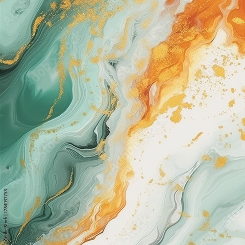 Green and orange flowing marble with gold leaf