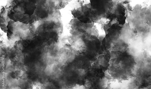 Black smoke texture on white background