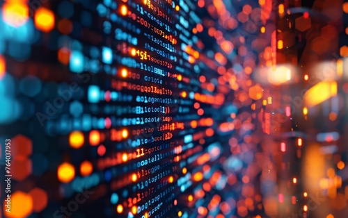 A close-up shot of programming code blurred in bokeh style creates a captivating visual effect  perfect for tech-themed designs.