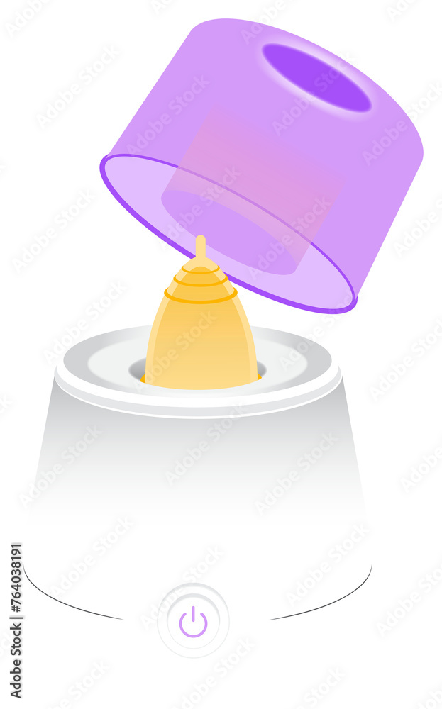 illustration of Menstrual cup Sterilizer. menstrual cup clan, yellow mensrtrual cup