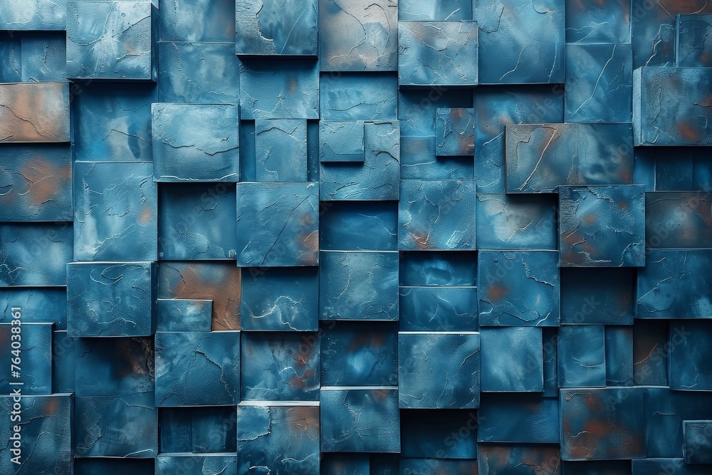 A visually stimulating image of a modern wall with blue panels and a metallic finish, creating a cool tone A visually stimulating image of a modern wall with blue panels and a metallic finish, creating a cool tone