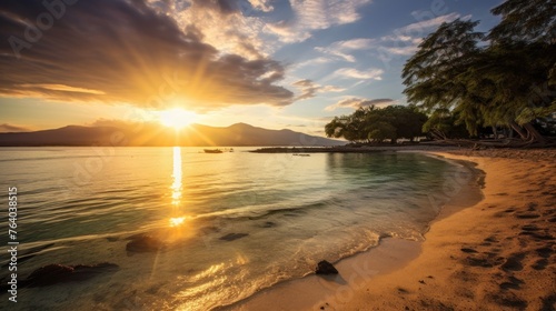 Beautiful Sunrise on a Secluded Beach on the Island of Gili Meno, Lombok, AI generated photo