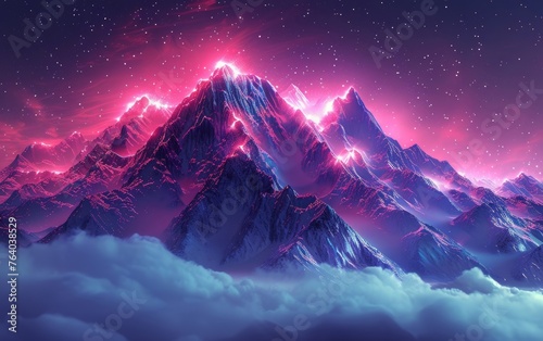Glowing line technology creates a futuristic galaxy color scheme with ethereal mountain mist, evoking a fantasy theme.
