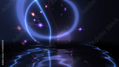 Colorful particles background reflected in water