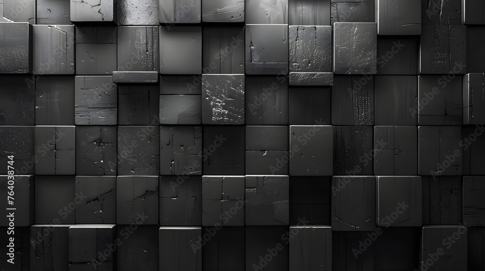 An array of textured black blocks with white details adds depth to this visually compelling monochromatic image - obrazy, fototapety, plakaty 