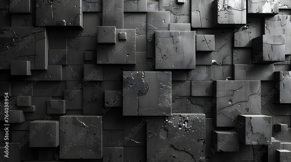 An artistic arrangement of dark blocks with intricate textures and cracks, creating a three-dimensional feel An artistic arrangement of dark blocks with intricate textures and cracks, creating a three-dimensional feel