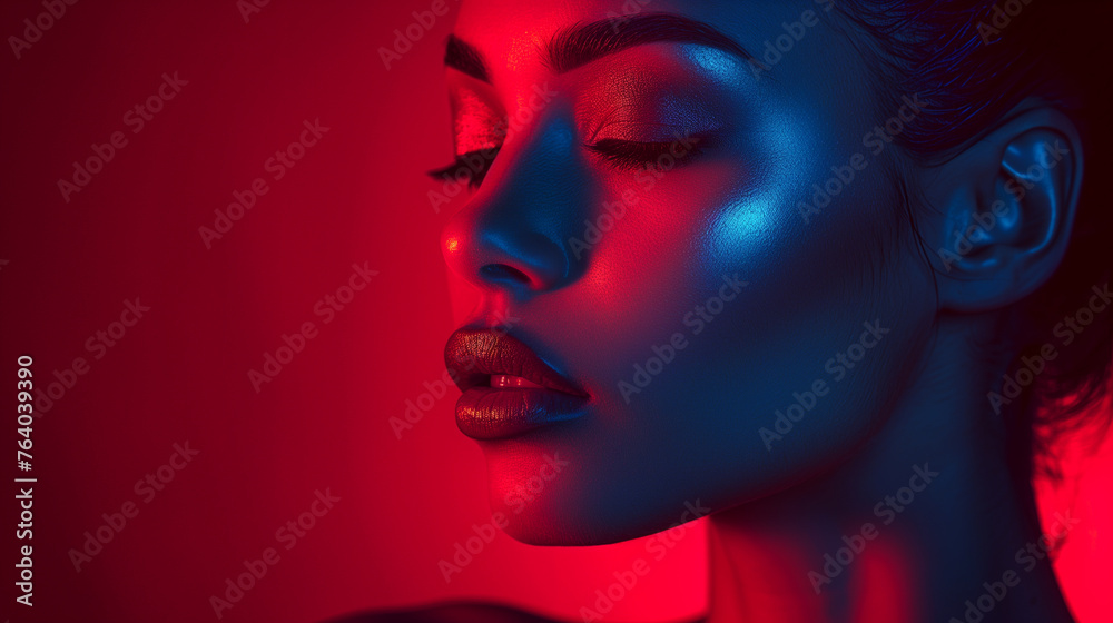 red blue light portrait photography latin woman