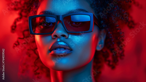 red blue light portrait photography latin woman