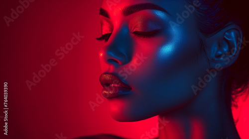 red blue light portrait photography latin woman