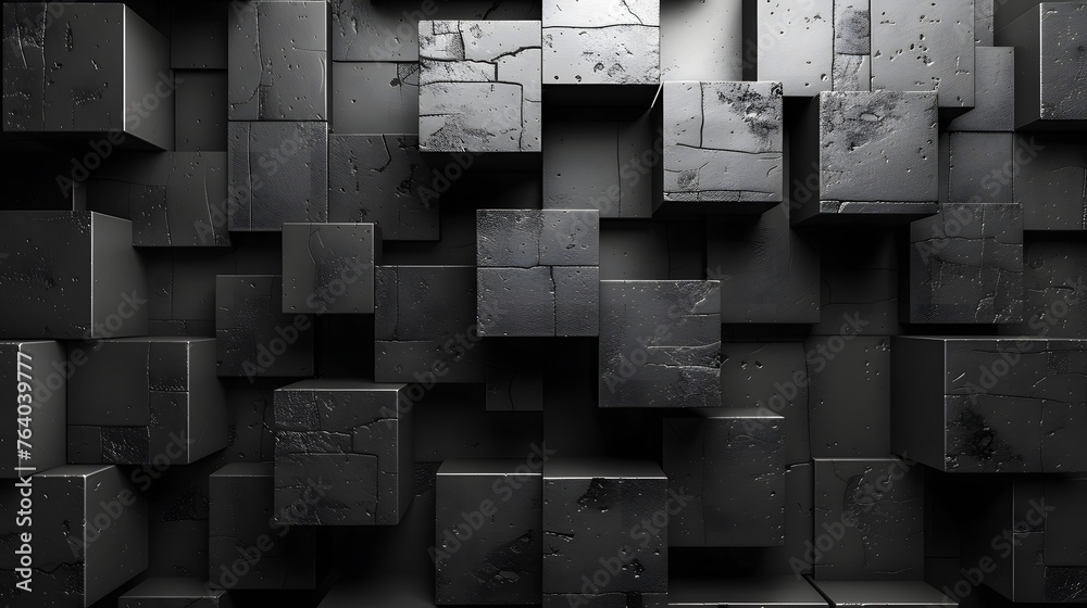 Striking image displaying a pattern of cracked black blocks with a play of light and shadow enhancing their texture Striking image displaying a pattern of cracked black blocks with a play of light and shadow enhancing their texture