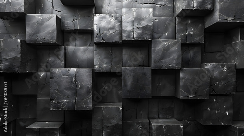 A visually captivating image of various sized black cubes arranged in a textured pattern with artistic lighting