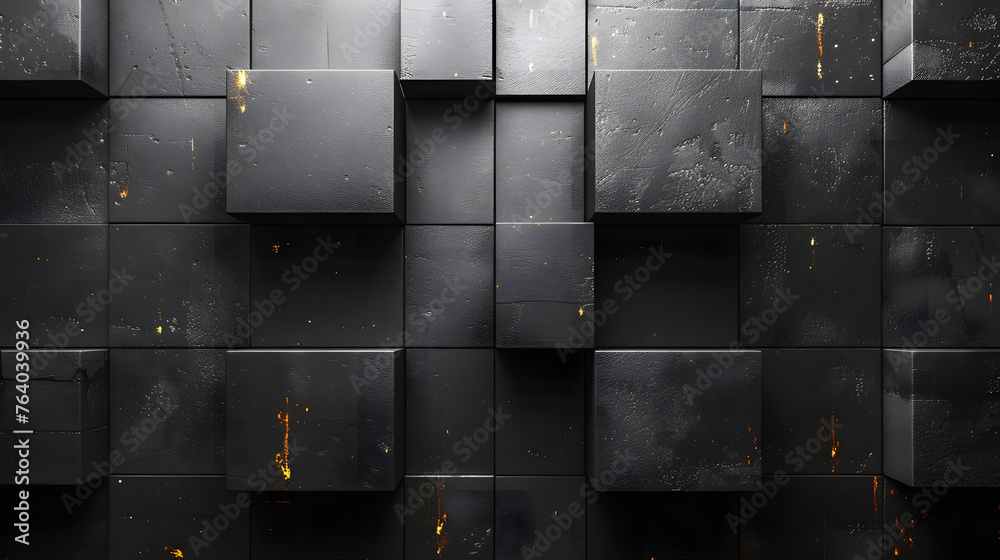 An array of black stone cubes with a touch of orange adding contrast and depth to create an abstract 3D effect An array of black stone cubes with a touch of orange adding contrast and depth to create an abstract 3D effect