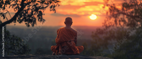 Meditating monk concept
