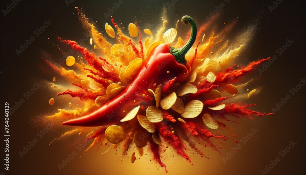 Red Chilli Pepper Exploding with Potato Chips
Red Chilli Pepper Exploding with Potato Chips