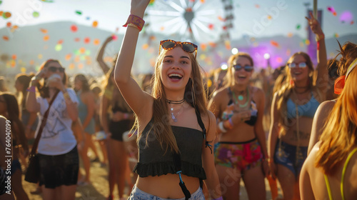 Cheerful young people during a music festival on sunny day