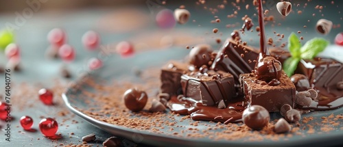 Deliciously unhealthy chocolate dessert focusing on indulgence and sweet temptation , vibrant photo
