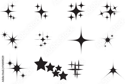 Twinkling stars,  Sparkles, shining burst. Twinkle star shape symbols, shining star icons,  silhouettes of stars. Vector illustration.
