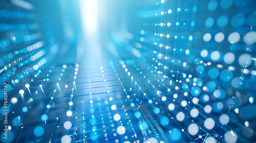 An abstract dot and line grid illustrating technology connected to each other to form a network. Light blue theme and concept. An abstract dot and line grid illustrating technology connected to each other to form a network. Light blue theme and concept.