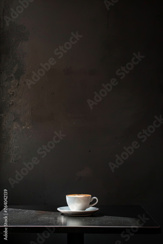 An isolated coffee on a table in a dark room