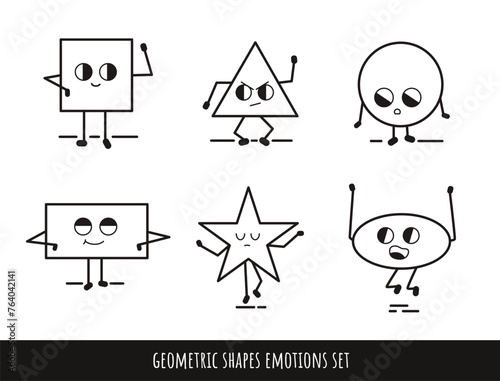 Geometric shapes with emotions cartoon style set