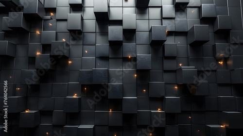 An array of cubes with some illuminated, gives a feel of innovation and mystery emerging from darkness