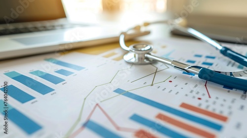 Healthcare graph tracking medical exams and business performance, related to health insurance and overall health check-ups.