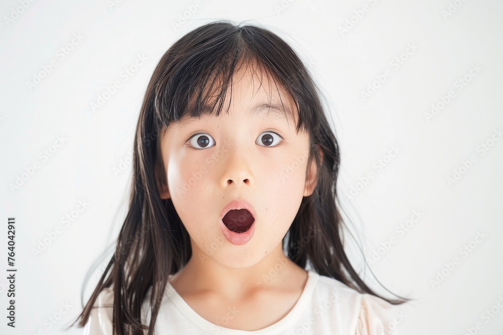 驚く日本人の女の子のアップ写真(キッズ・驚愕・びっくり・愕然・衝撃) 驚く日本人の女の子のアップ写真(キッズ・驚愕・びっくり・愕然・衝撃)