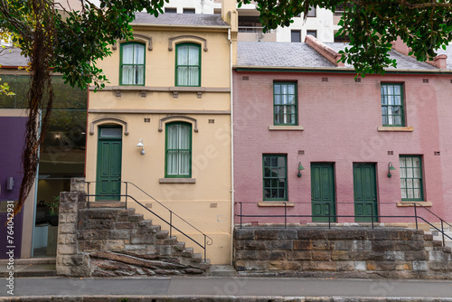 Fototapeta Naklejka Na Ścianę i Meble -  Sydney Rocks precinct on the shore of Sydney Harbour historical architecture from the first fleet settlement over 200 years ago. Buildings made from sandstone blocks small narrow streets NSW Australia